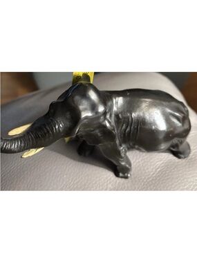 Black Elephant Figurine with Ivory Tusk Accents